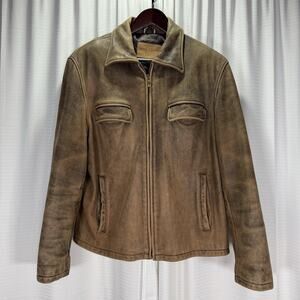 Vintage Guess Leather Bomber Jacket Distressed Suede Brown Men's Size M